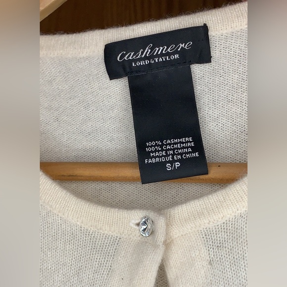 Lord & Taylor cashmere classic sweater, faux crystal buttons, winter white! - Picture 3 of 5